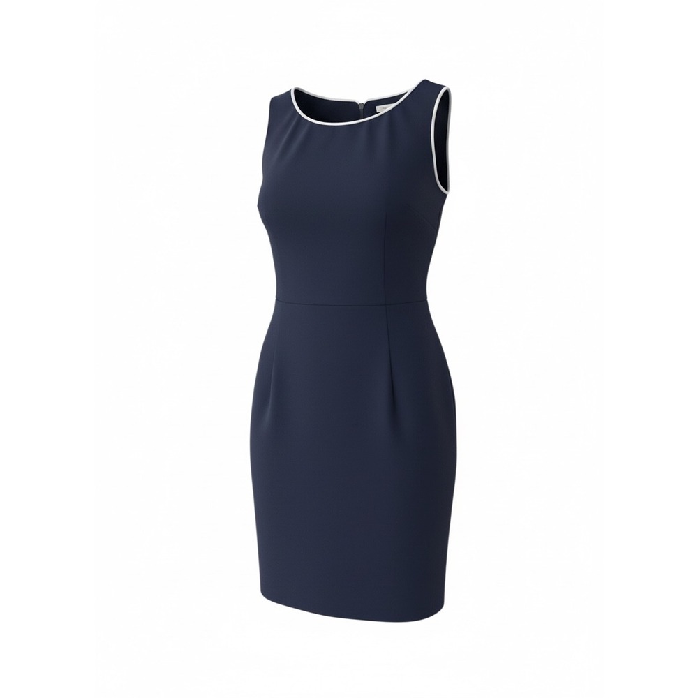 CDC Petites Navy Blue Sleeveless Sheath Dress White Trim Keyhole Back‎ Size 2P